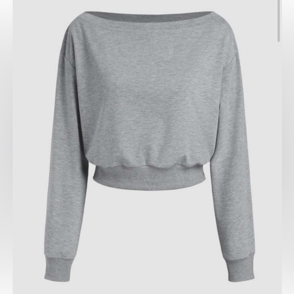 Cider Grey Asymmetrical Neck Long Sleeve Crop Top  Sweater Small - Picture 1 of 15